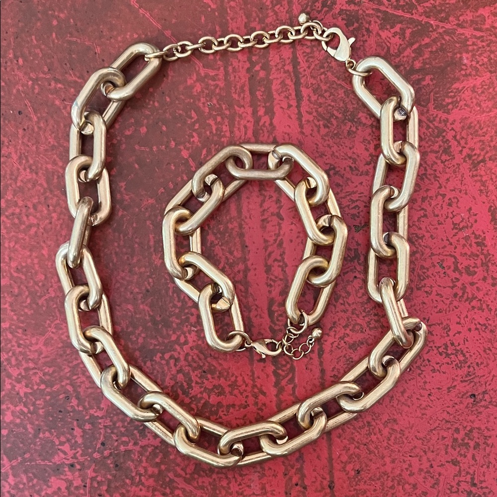 Chunky Goldtone stainless Chain Necklace and Bracelet Set